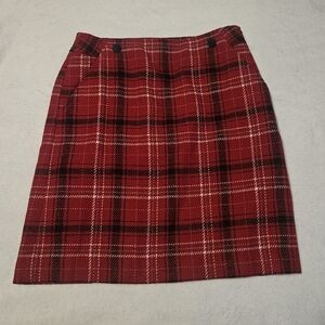 Talbots Wool Blend Classic Red Plaid Lined Skirt Size 4